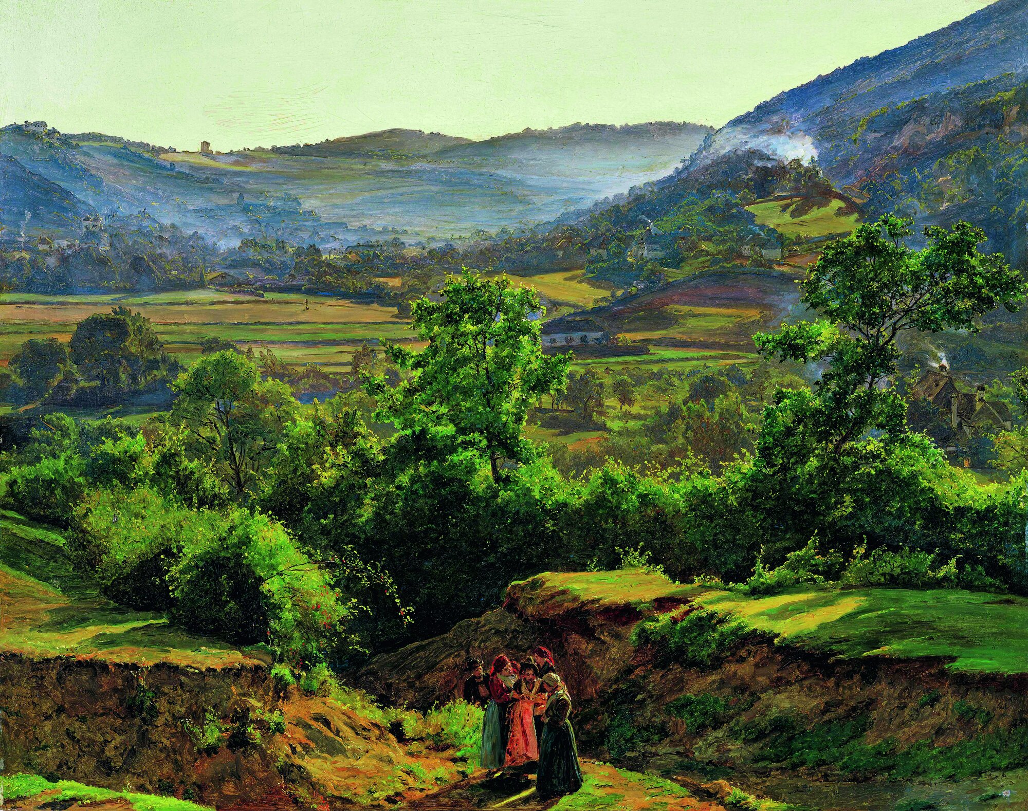 Ferdinand Georg Waldmüller: Berglandschaft mit der Ruine Liechtenstein bei Mödling, 1859, Öl auf Holz