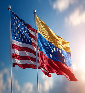 Flaggen der USA und Venezuelas