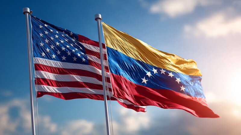 Flaggen der USA und Venezuelas