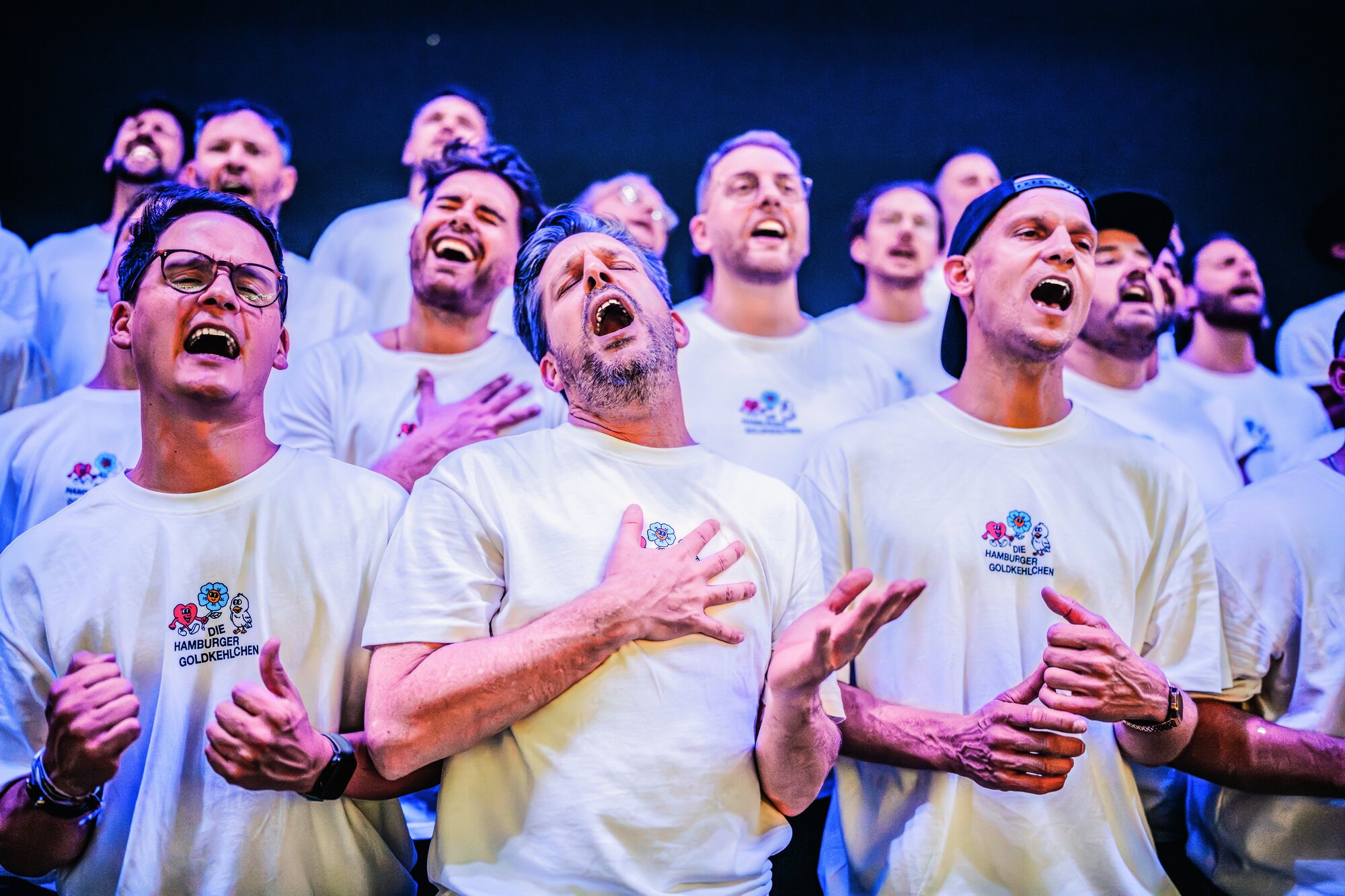 Die Hamburger Goldkehlchen: „70 Männer, ein Chor, keiner kann singen“ – so steht es auf der Webseite der Goldkehlchen. Was sich wie ein klassisches Hamburger Understatement liest, ist eigentlich wahr. Doch mit ihrem ehrlichen Gesang, der zum Mitsingen animiert, füllen sie mühelos die Konzertsäle