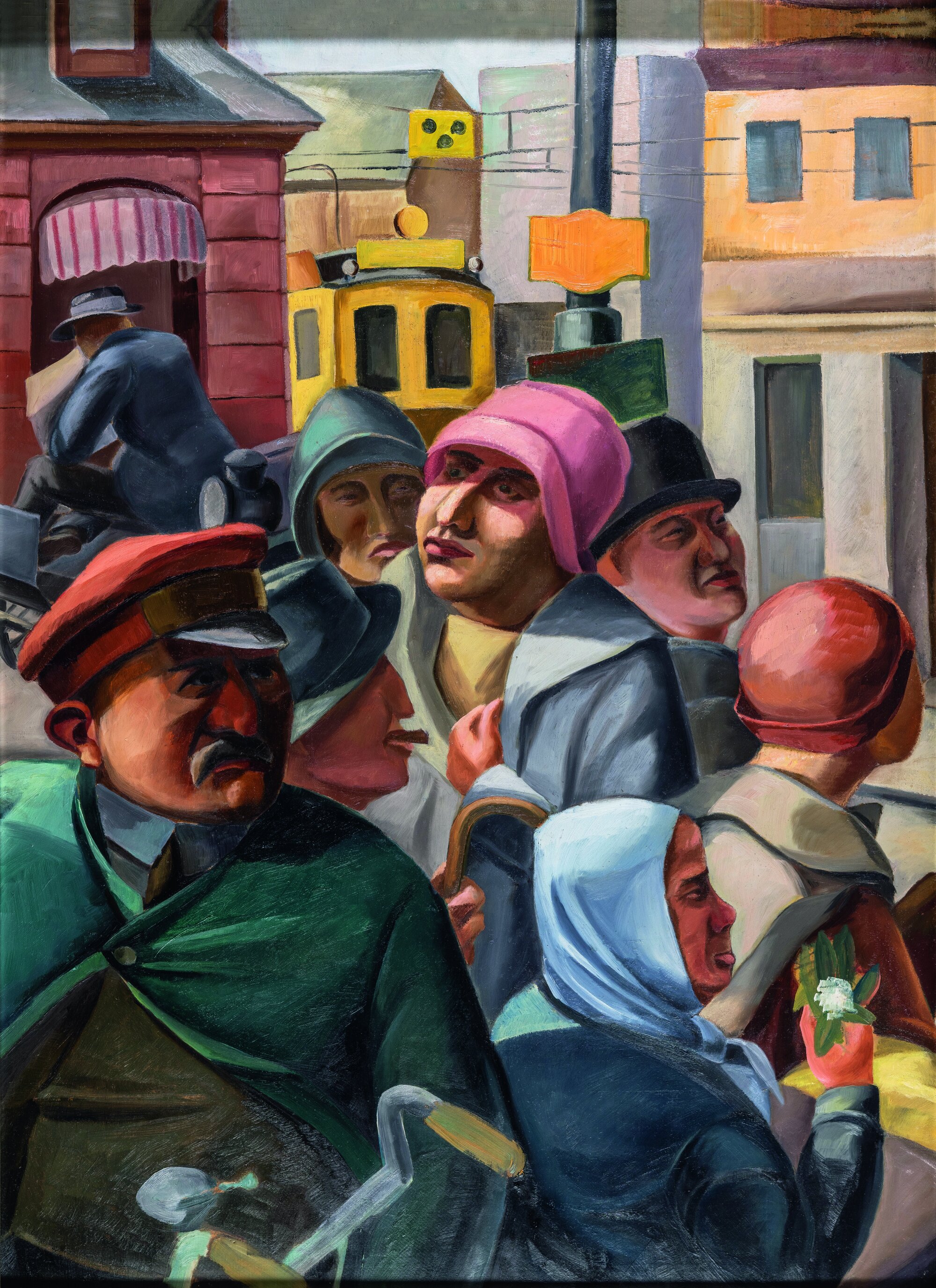 Karl Tratt: Straßenszene mit Gepäckmann, Öl auf Karton, 1932