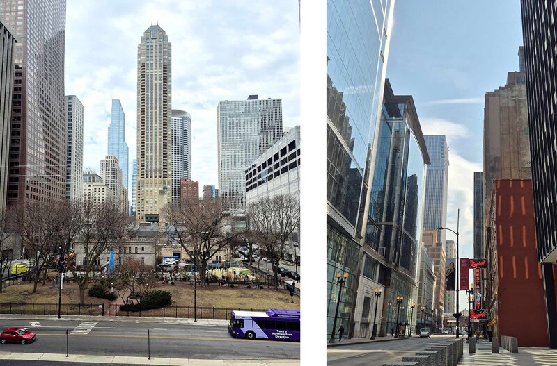 Blick auf den Finanzdistrikt in Chicago, rechts die Adams Street