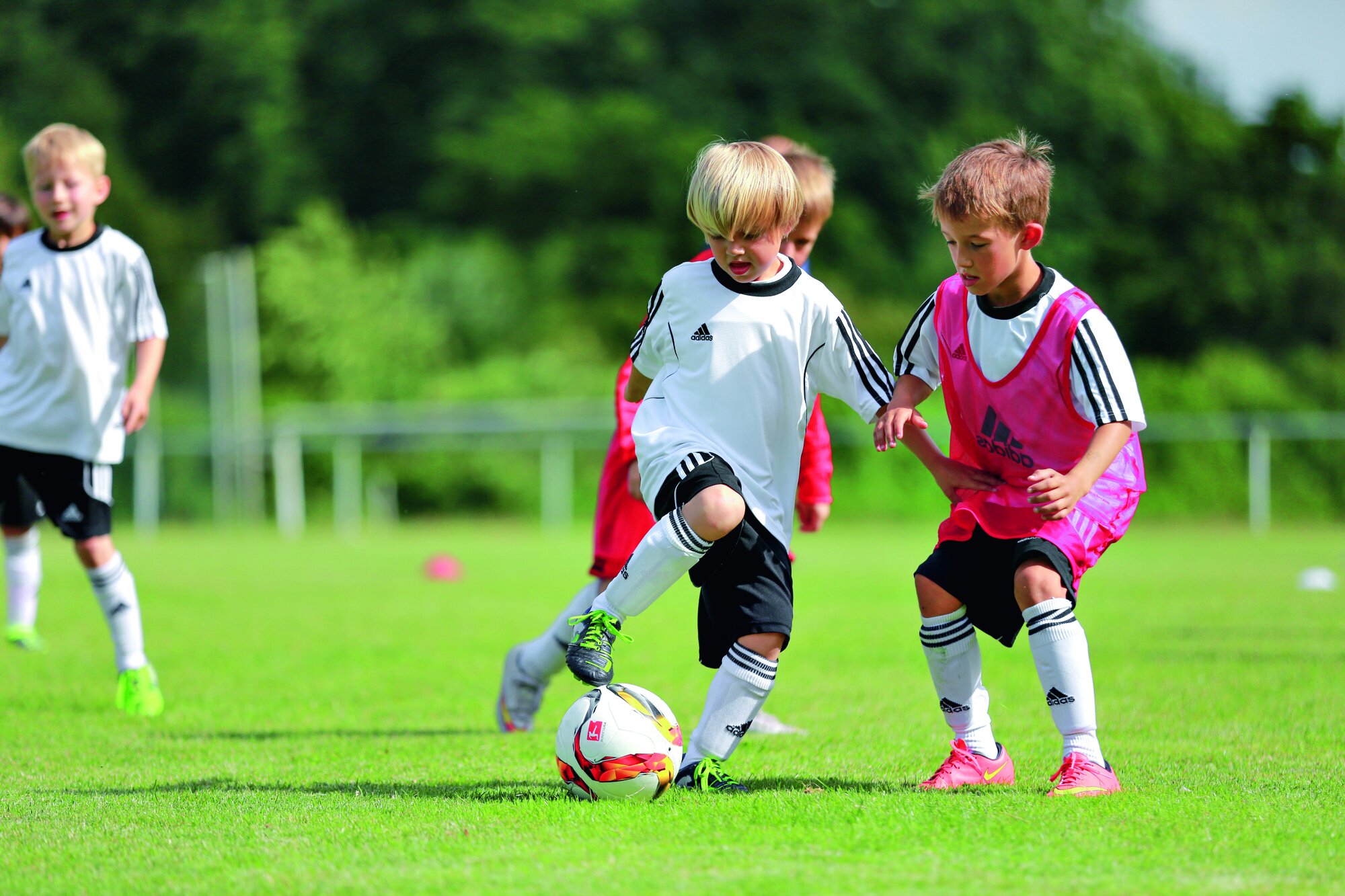Durch die deutlich kleineren Teamgrößen haben alle Kinder mehr Ballkontakte, Erfolgserlebnisse und sind stärker ins Spiel eingebunden Durch die deutlich kleineren Teamgrößen haben alle Kinder mehr Ballkontakte, Erfolgserlebnisse und sind stärker ins Spiel eingebunden