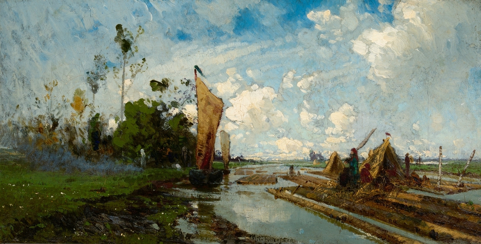 2025, malerei, weimarer malerschule, hans peter feddersen, landschaft mit fluss, schwerin