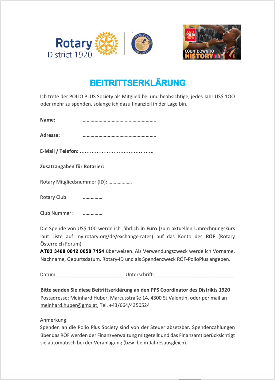 2023, pps, polio plus society, polio, kinderlähmung, d1920, beitrittserklärung