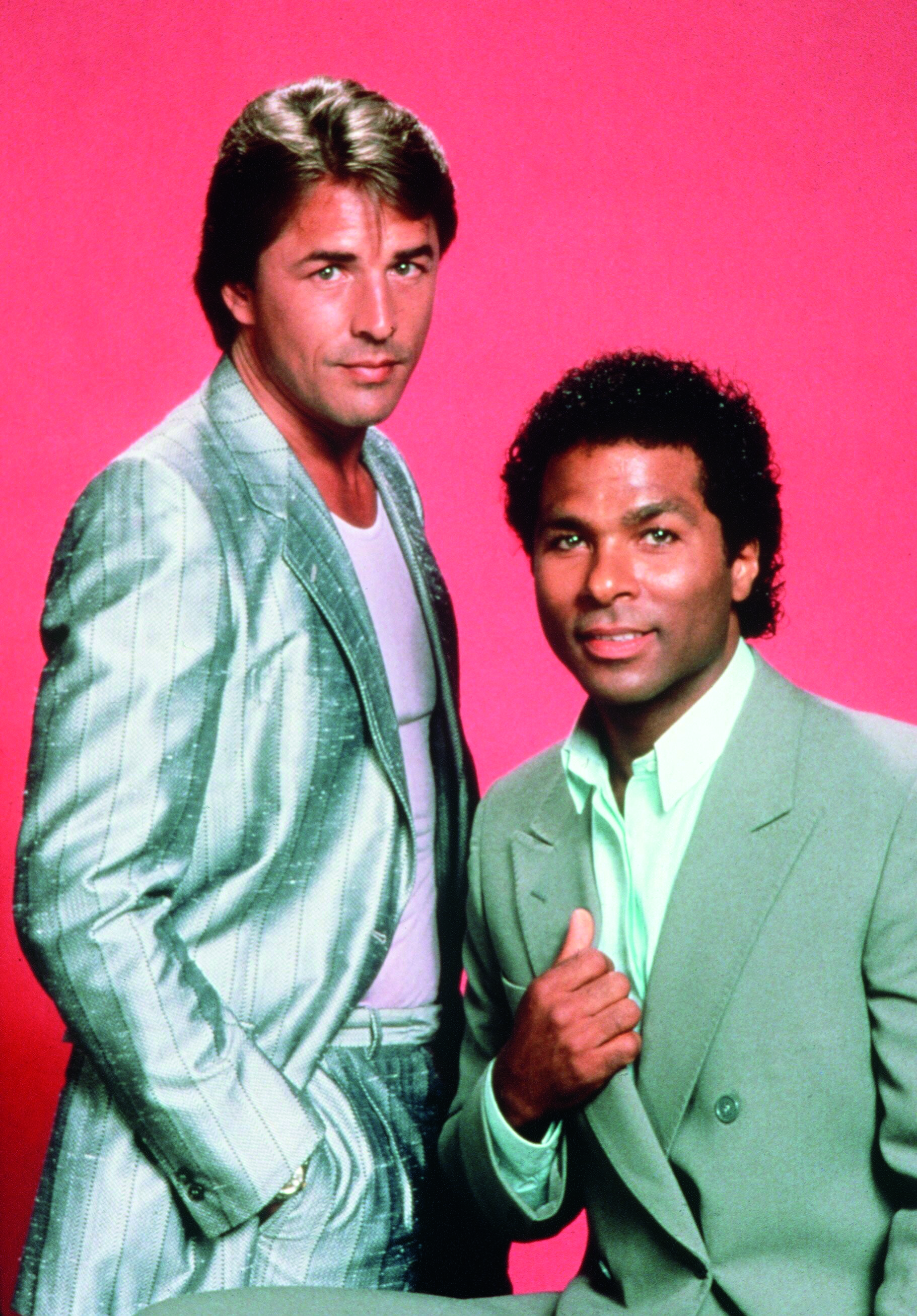 Die beiden Hauptdarsteller der Krimi-Serie „Miami Vice“: Don Johnson (l.) und Philip Michael Thomas