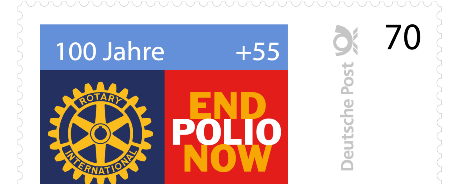 Polio-Briefmarke - Zwischenstand bei Hilfen mit gezacktem Rand