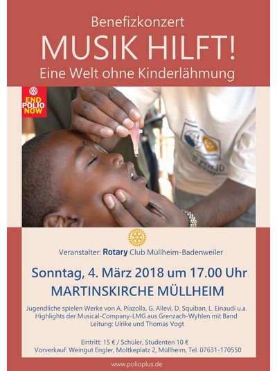 Müllheim - Benefizkonzert MUSIK HILFT! -   Ein Leben ohne Kinderlähmung
