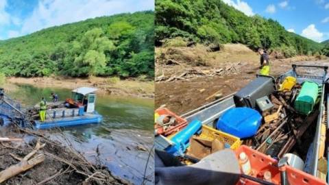 Müllsammelboot nun im Hochwassergebiet im Einsatz