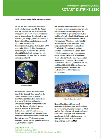 Umweltschutz - Newsletter: Ressourcenschwund und Müllwachstum 