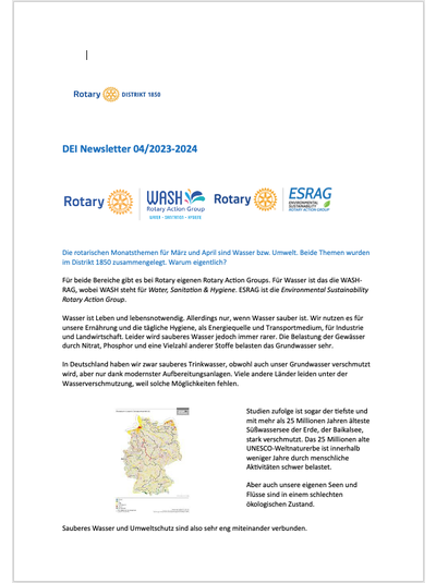 DEI - Newsletter: Rotarische Monatsthemen im Blick