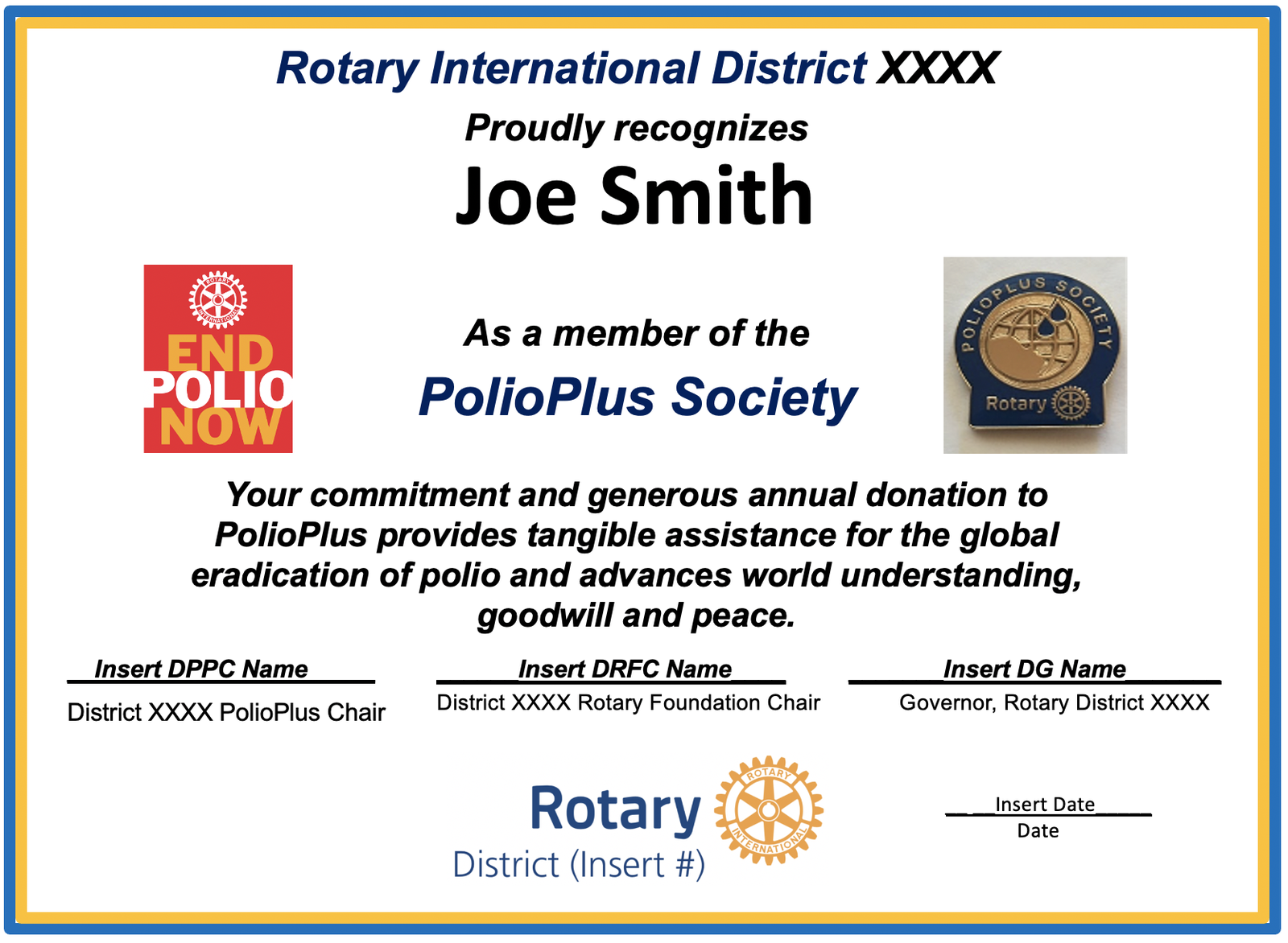 2022, polio plus society, pps, mitglied, certificate, membership