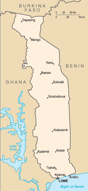 Togo, Karte, Kpalime, RC Homburg-Zweibrücken, Nationalflaggen.de